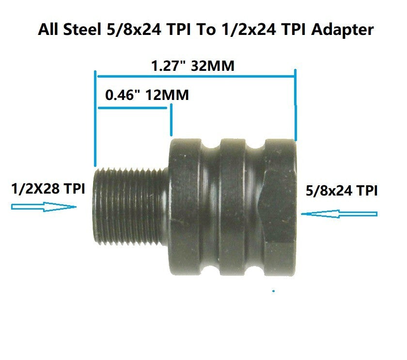 Steel 5/8x24 Inside Thread to 1/2x28 Outside Thread Muzzle Adapter - Black