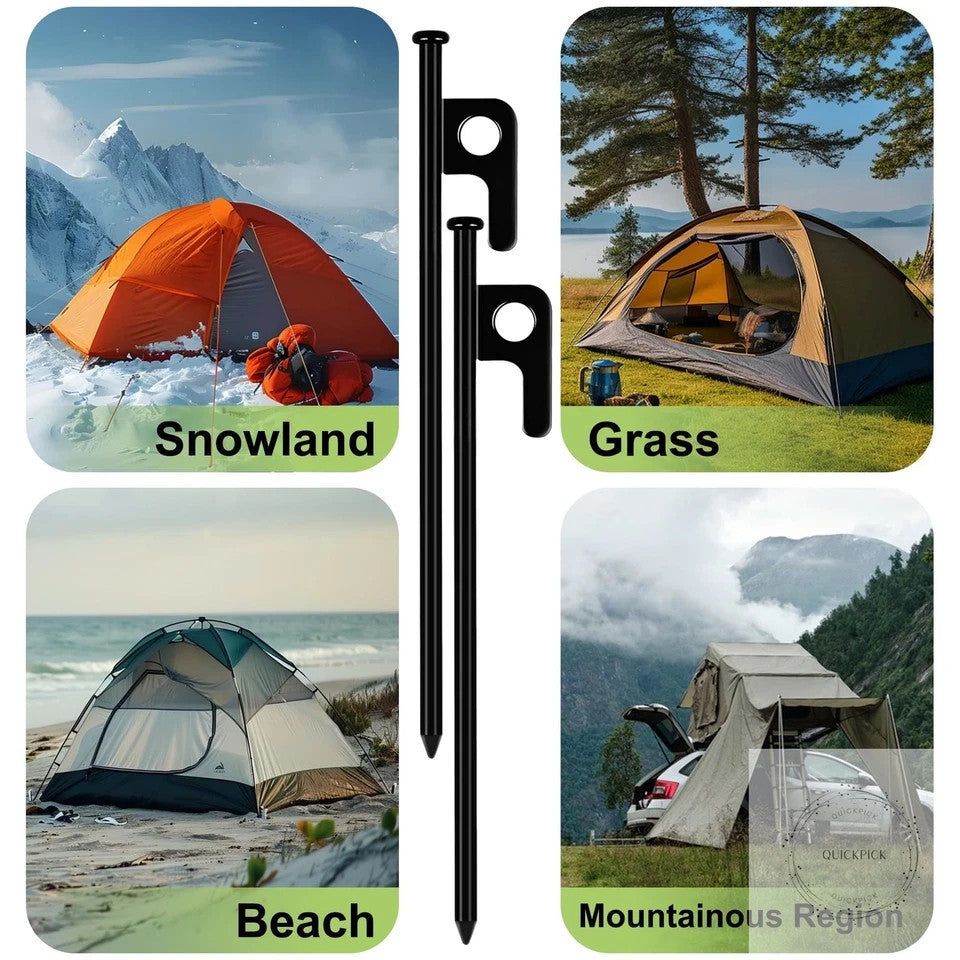 Heavy Duty Steel Tent Stakes Set for Camping and Outdoor Grounds