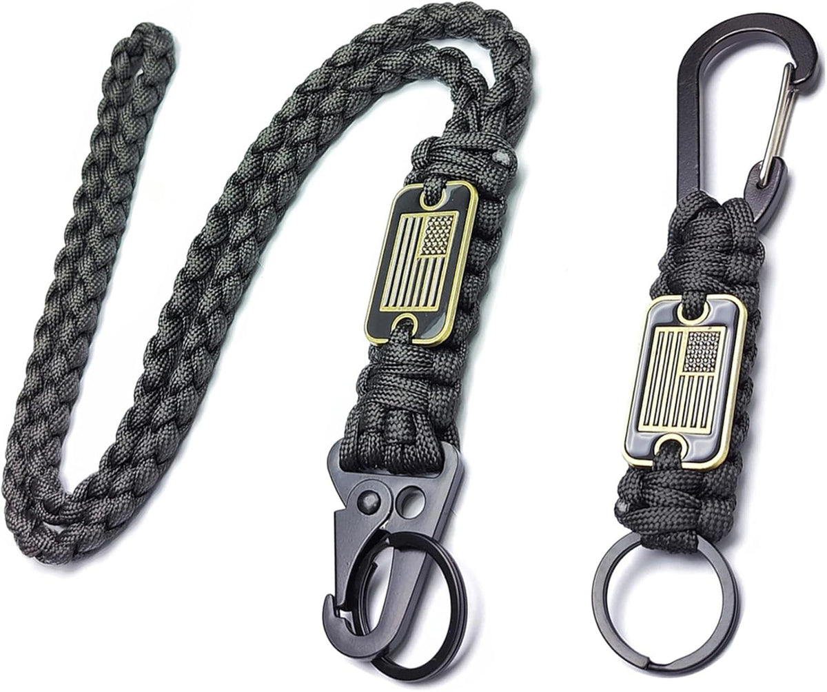 Heavy Duty Paracord Lanyard Keychain with USA Flag - Tactical Outdoor Accessory