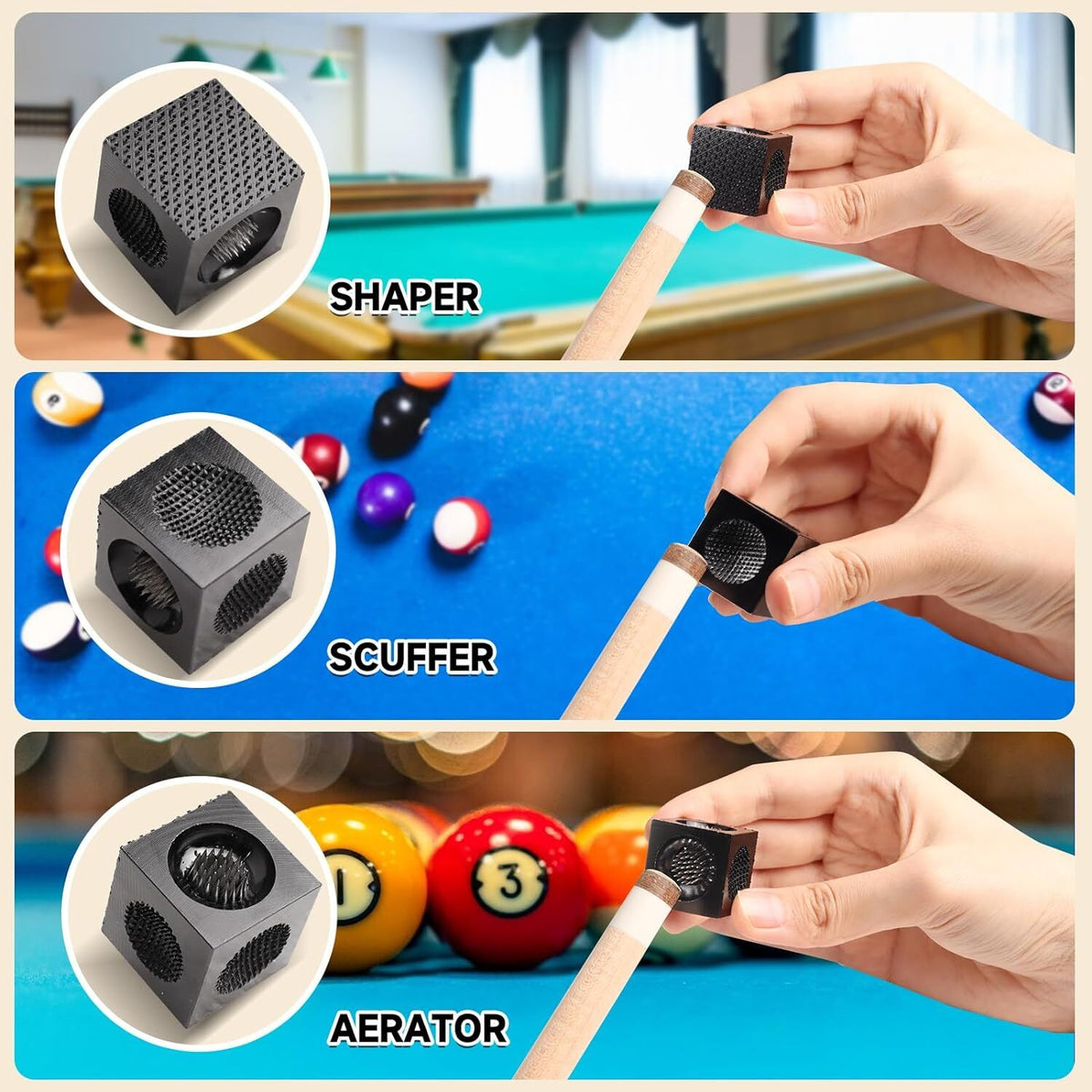 5-in-1 Pool Cue Tip Tool Cube – Scuff, Shape, Aerator & Pin Accessory