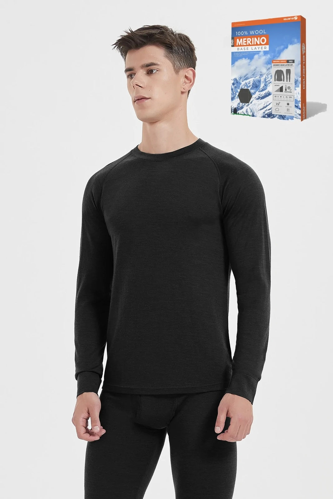 Men's Merino Wool Base Layer Set Winter Underwear Top & Bottom