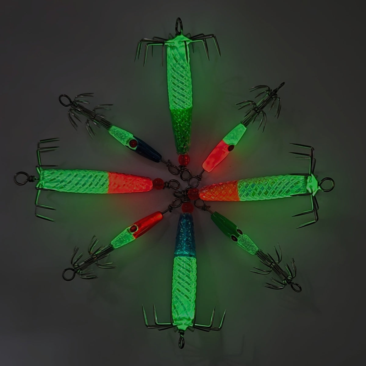 8-Piece Glow-in-Dark Squid Jigs Set for Fishing - Multiple Weights & Colors