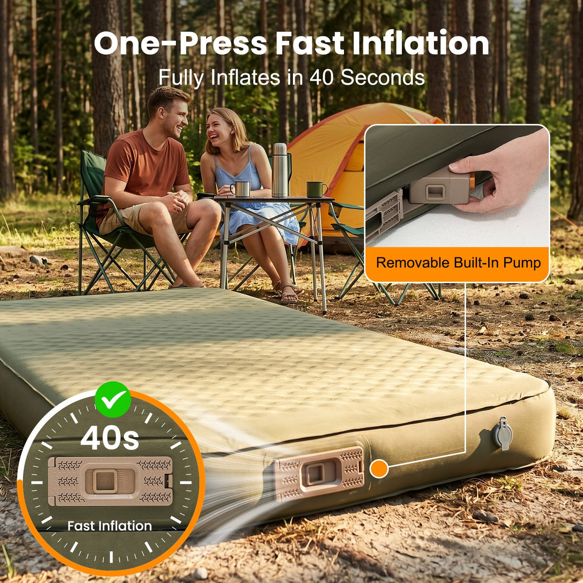 Self-Inflating Sleeping Pad with Memory Foam and Built-In Pump - 4 Inch Thick Camping Mattress