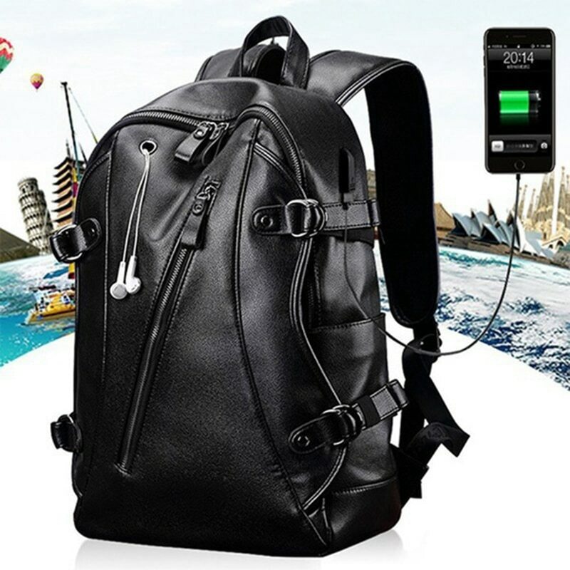 Waterproof Leather Backpack for Men Travel Hiking Laptop School Bag
