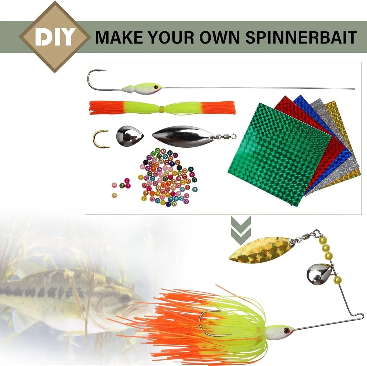 DIY Spinnerbait Making Kit with Flash Blades for Bass Fishing - 107PCS
