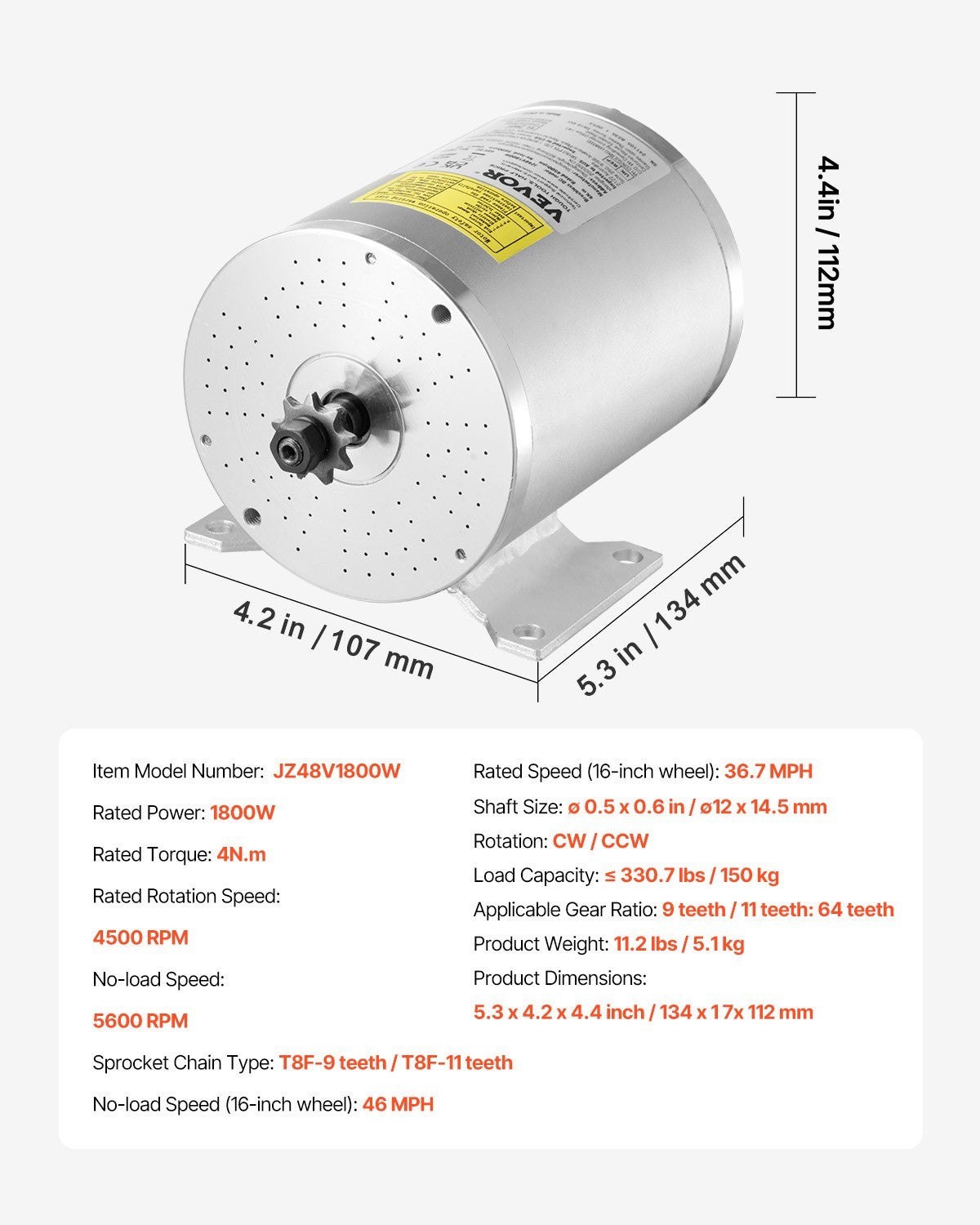 1800W Brushless DC Motor Kit for Electric Bikes and Scooters 48V