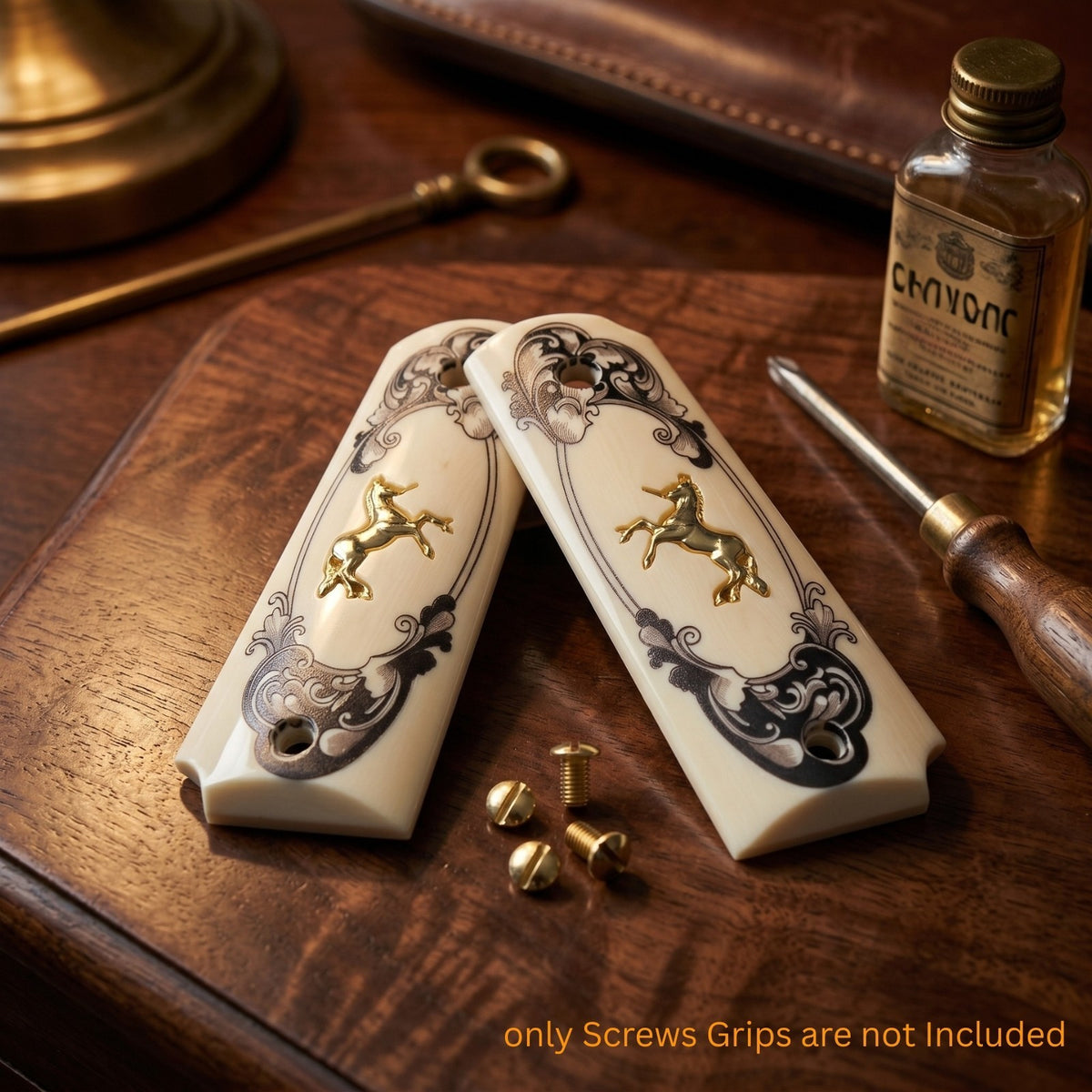 Premium 1911 Gold Grip Screws Set - Full Size Slotted Replacement Hardware