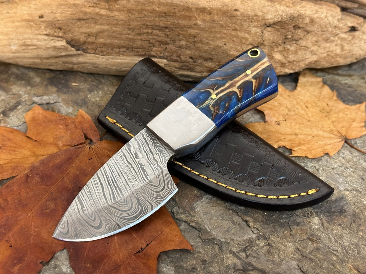 Handmade Damascus Folding Knife with Multiple Color Variants