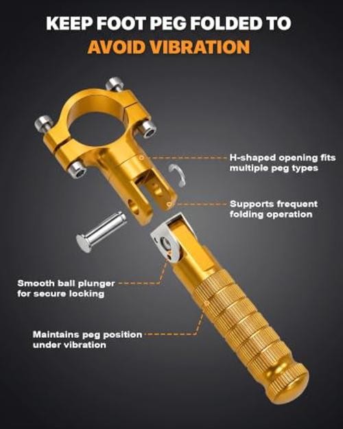 Gold Folding Motorcycle Footrest Pegs - 1.25 Inch Universal Fit