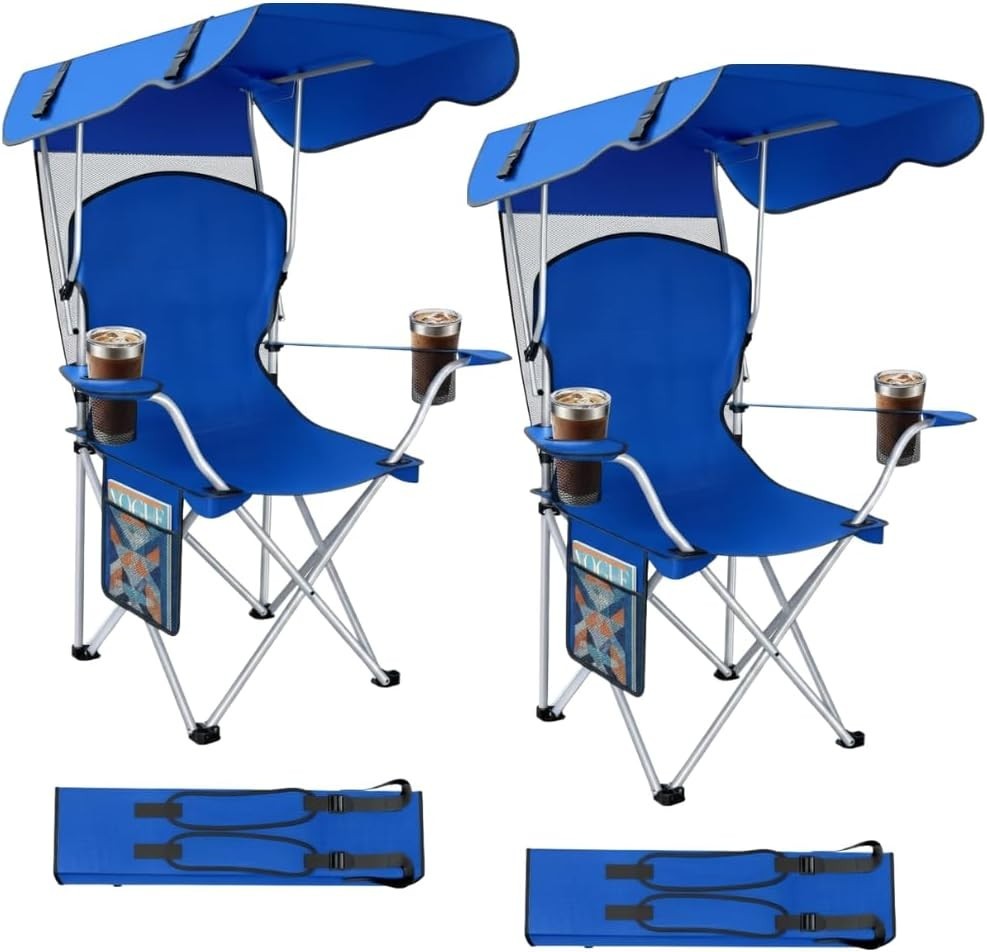 Portable Folding Camping Chair with Canopy and Sun Shade for Outdoor Use