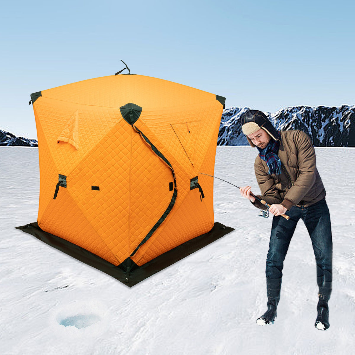 2-Person Portable Ice Fishing Tent Thermal Camping Shelter