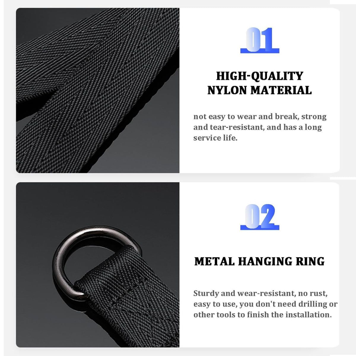 Favuit Fitness Pulley Cable Attachments – Tricep Extension Straps (2 Nylon Straps + 2 Steel Buckles) 220 lbs