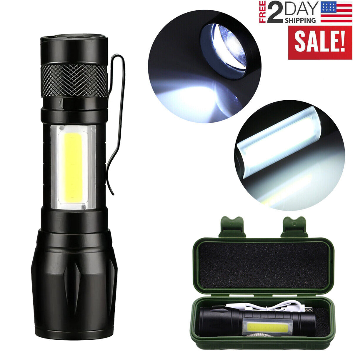 Rechargeable LED Tactical Flashlight 4 Pack with Zoomable Beam & 3 Modes
