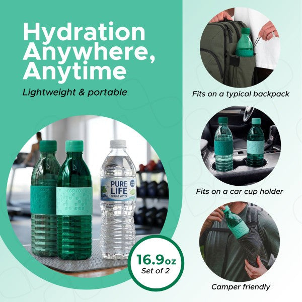 16.9oz Leak-Proof Reusable Water Bottle Set with Non-Slip Sleeve