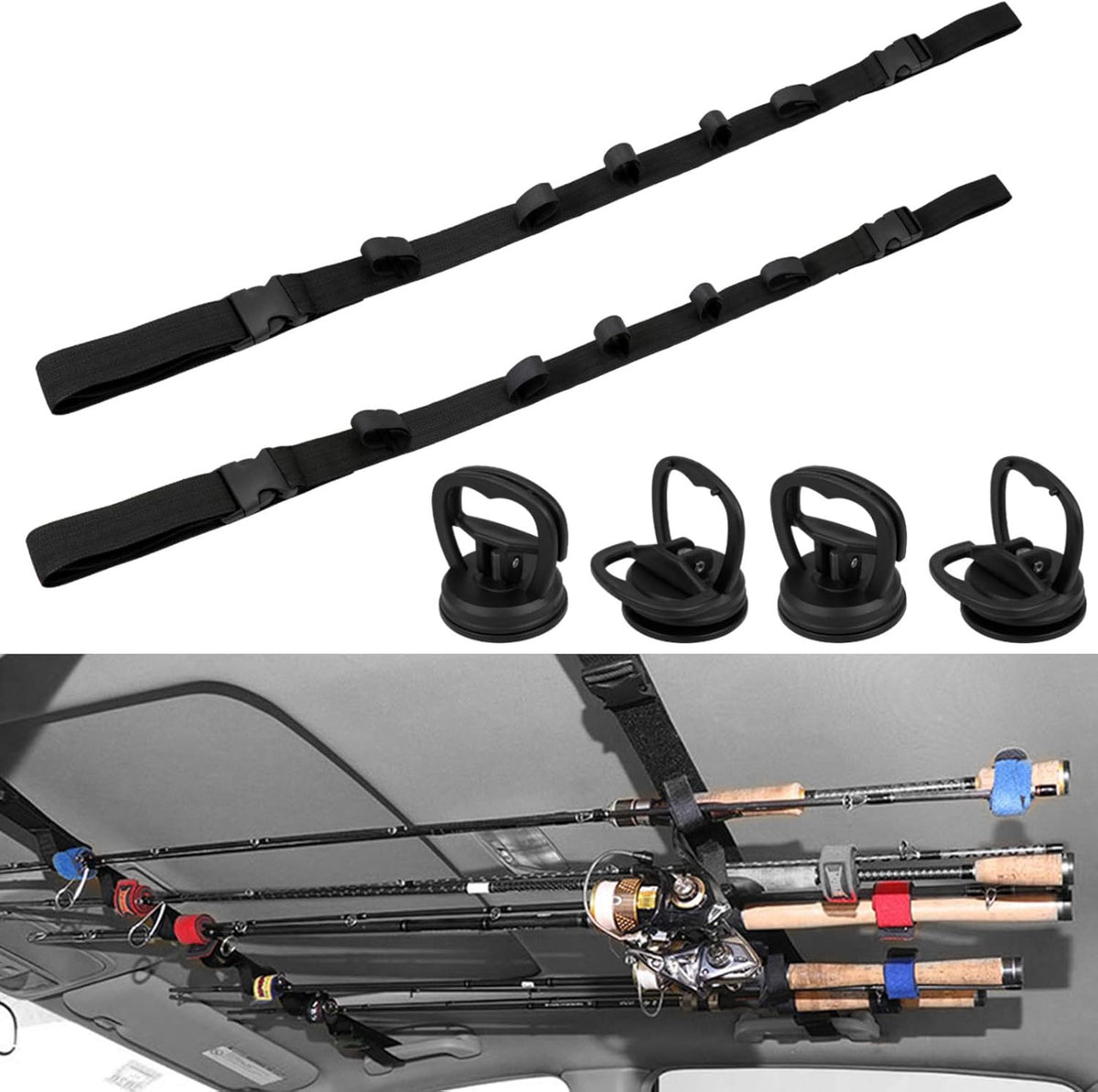 Car Fishing Rod Holder Rack Kit - 6-Piece Vehicle Rod Storage & Organizer