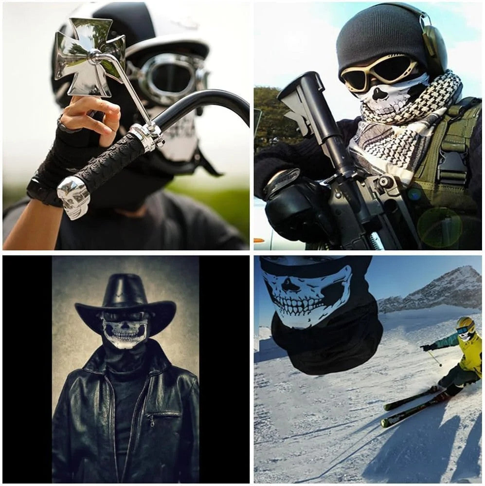 Windproof Full Face Mask for Skiing Motorcycle Outdoor Sports Black Skull Balaclava