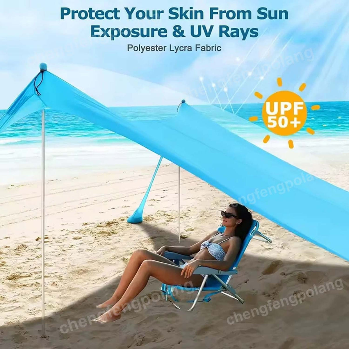 Portable UPF50+ Beach Shade Tent with Sandbags - Sun Shelter Canopy