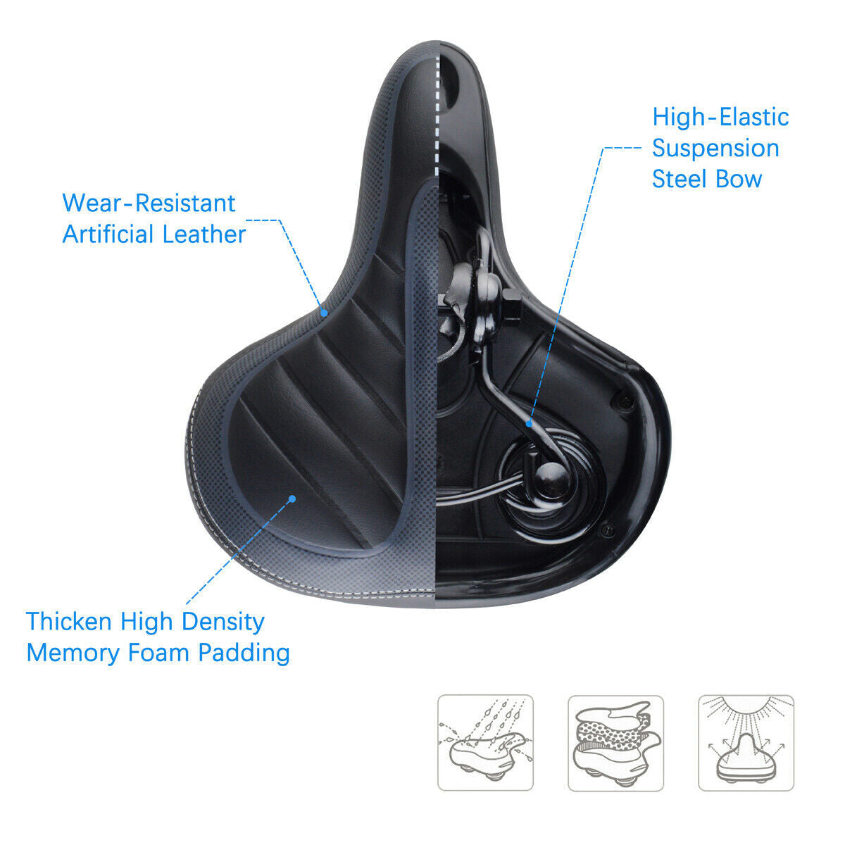 Comfort Wide Bicycle Saddle Seat with Air Cushion and Gel Pad