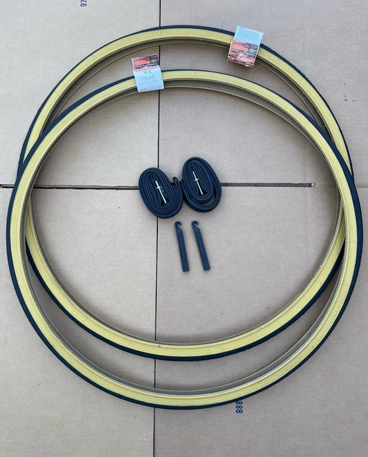 Road Bike Tires and Tubes Set 700x28C Black Gum Wall Smooth