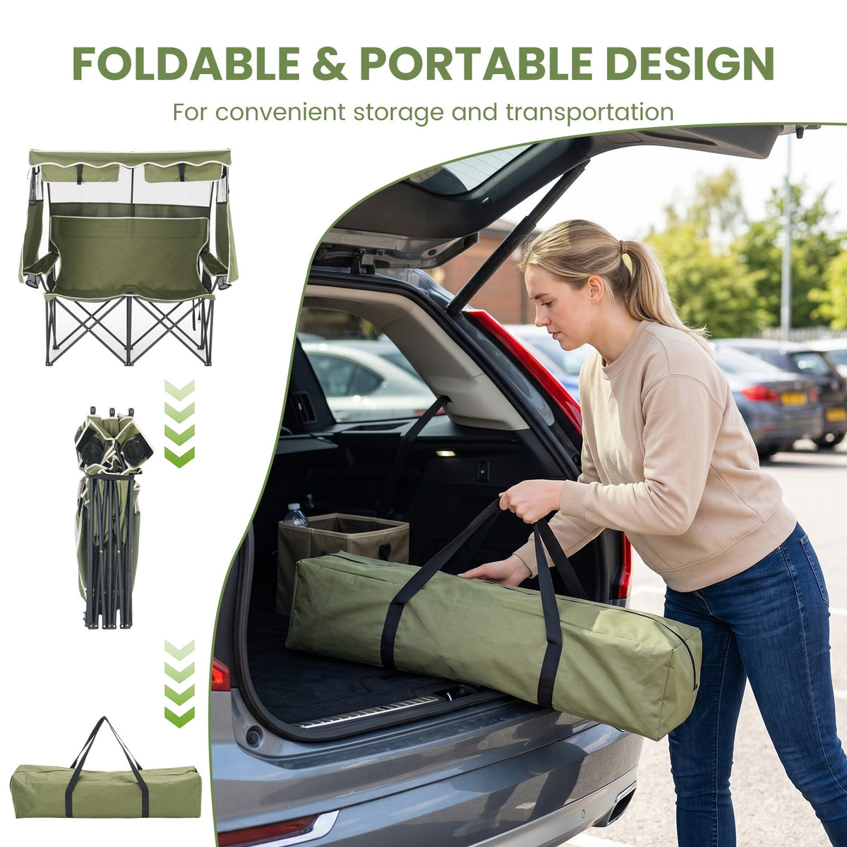 Double Camping Chair with Canopy Shade - Portable Outdoor Folding Seat for Beach & Picnic