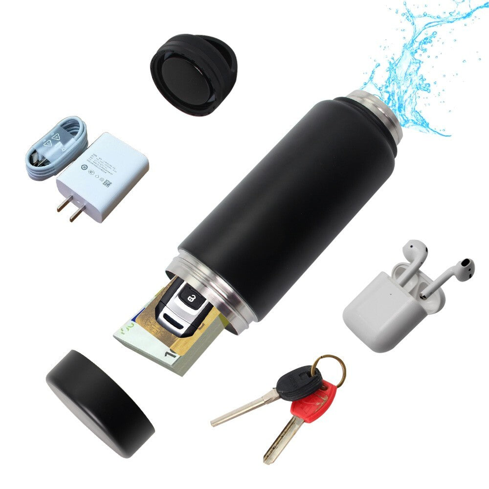 Stainless Steel Water Bottle with Secret Card and Cash Compartment - 450ml