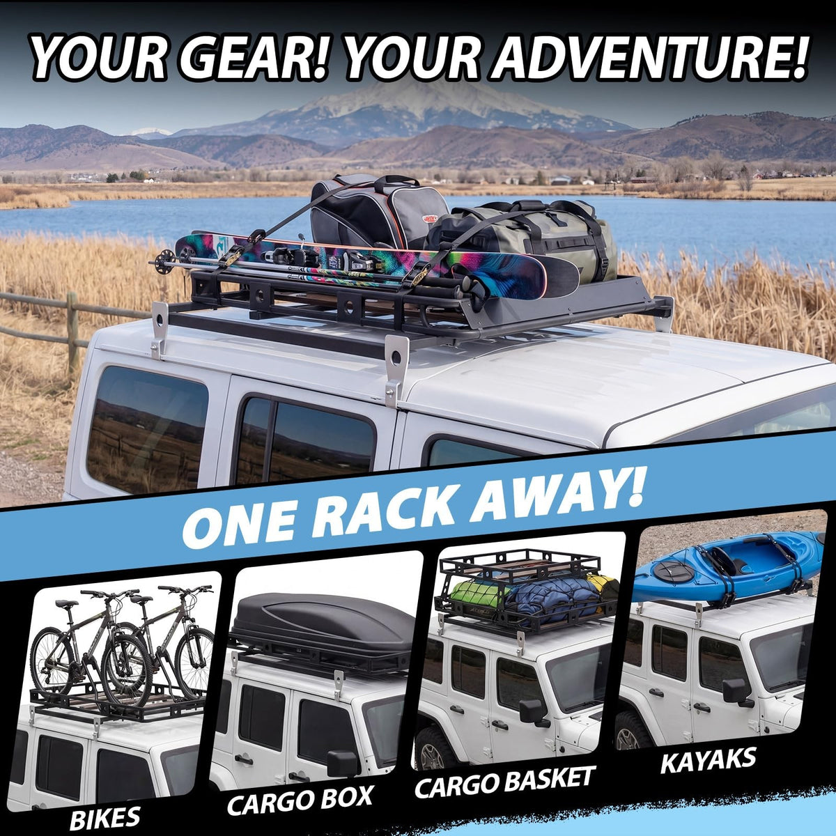 Universal Roof Rack Gutter Mounts Kit - Galvanized Steel, Black, 4 Pack