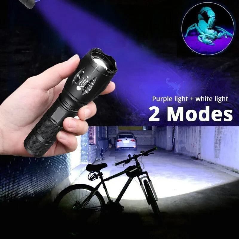 UV Flashlight LED Torch with Dual Ultraviolet and White Light for Currency & Document Detection