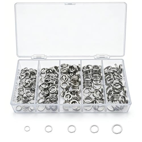 Heavy Duty Stainless Steel Fishing Split Rings Kit - 5 Sizes, 250pcs