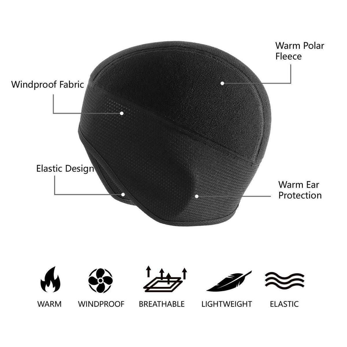 Black Fleece Military Beanie Hat - Windproof Winter Skull Cap, Stretch Fit