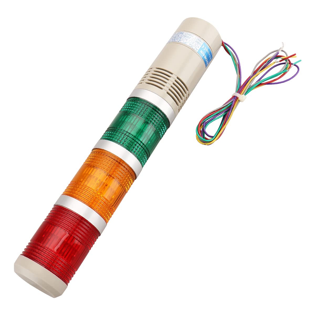 24V DC Industrial Signal Tower Light with Buzzer, Red Yellow Green LED