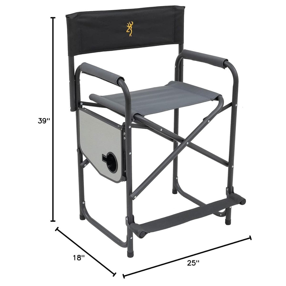 Camping Chair with Flip-Down Footrest and Side Table - Charcoal Gray