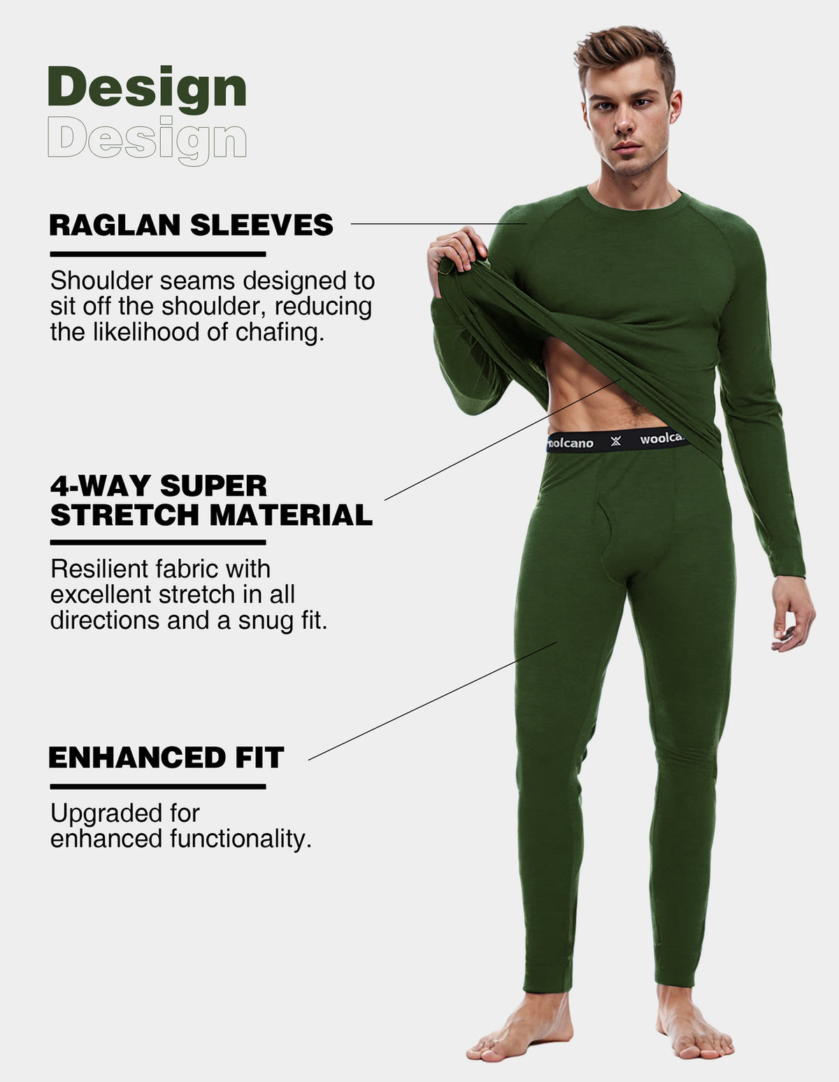 Men's Merino Wool Base Layer Sets Long Johns Thermal Underwear Ski Winter