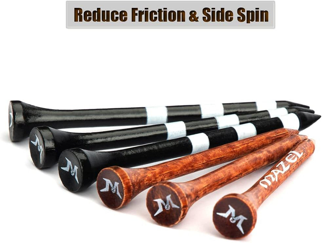 Natural Wood & Bamboo Golf Tees Pack 50 or 120 - Stable, Friction-Reducing, Customizable Heights