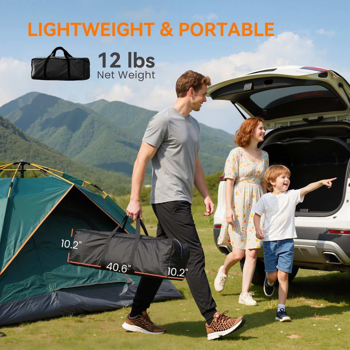 Portable Folding Camping Chair with High-Density Padding, Cup Holders and Side Pockets, Black and Gray