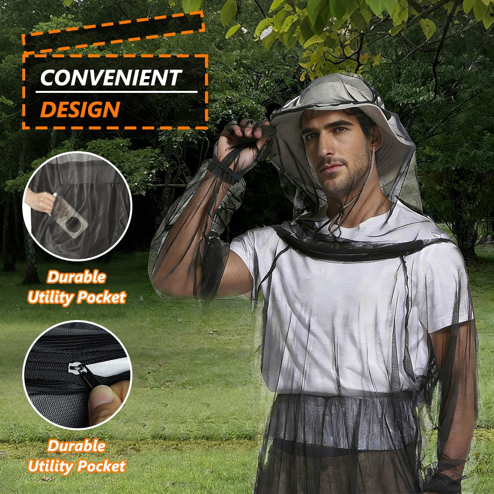 Unisex Mosquito Suit Jacket with Hood and Mitts Outdoor Mesh Bug Protection