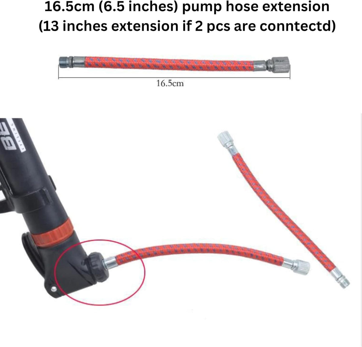 Bicycle Pump Extension Hose for Schrader & Presta Valves - 16.5cm, Pack of 2