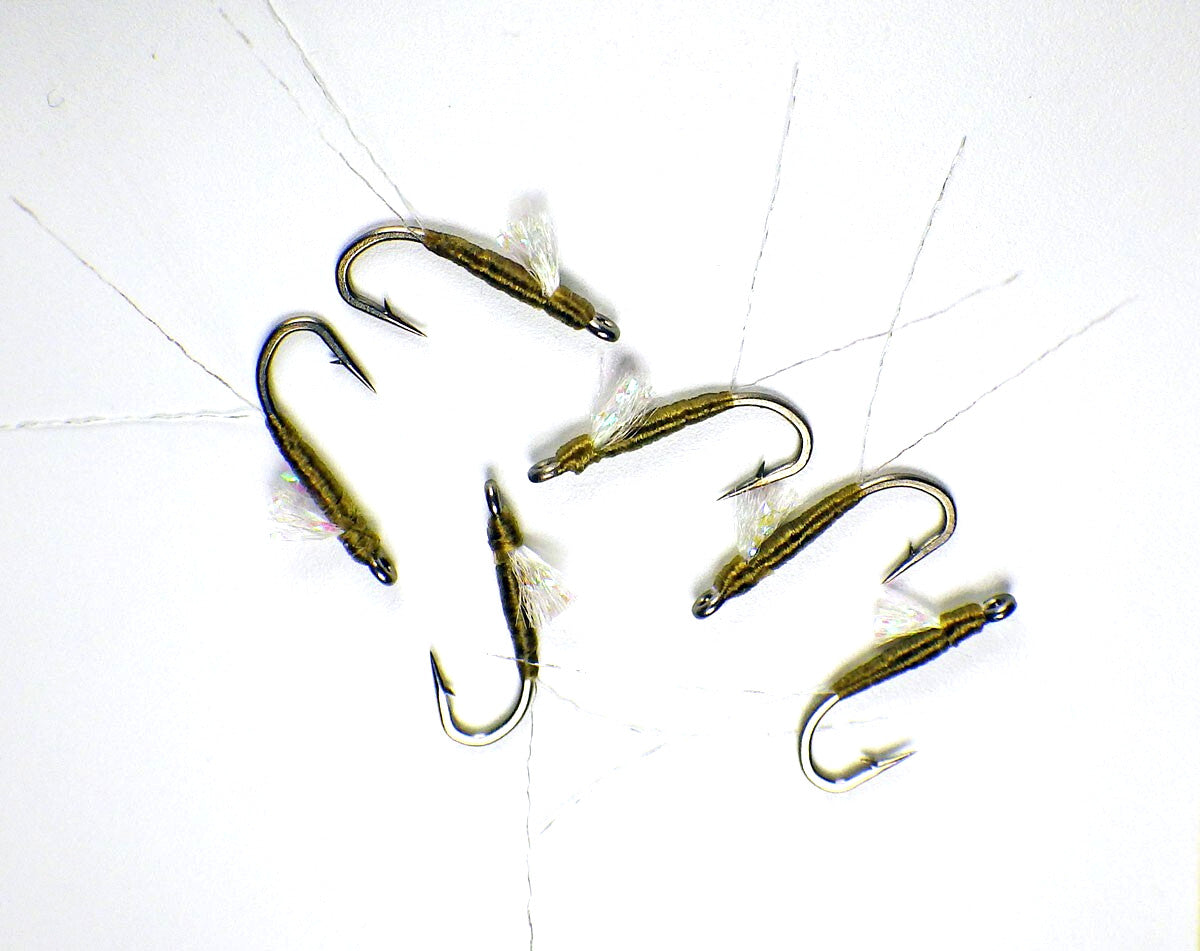 Premium Trout Fly Flies Set - Olive BWO Nymphs Sparkle Wing #20, Half Dozen