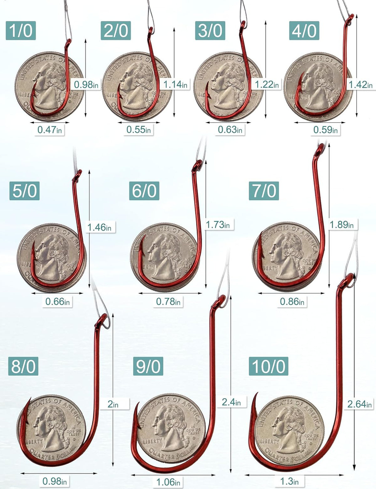 Saltwater Fishing Hooks with Steel Wire Leader 50pcs - Circle Hooks for T toothy Fish