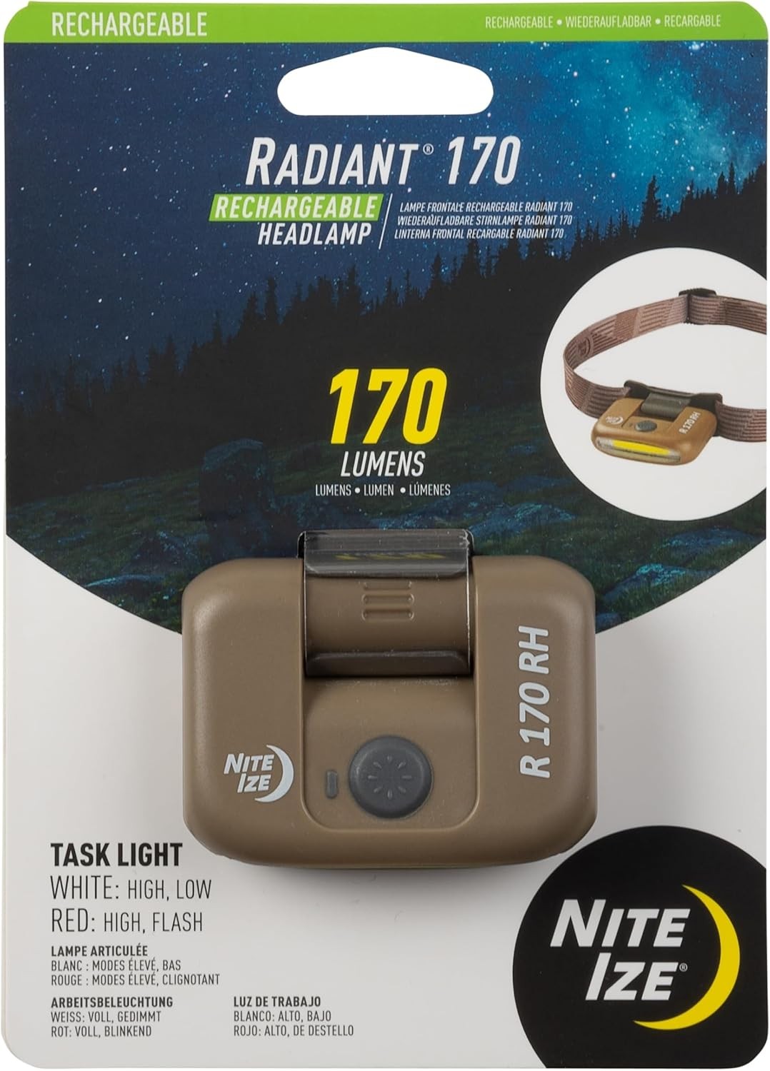 Rechargeable Headlamp 170 Lumens with 4 Modes and Water-Resistant Handheld Conversion