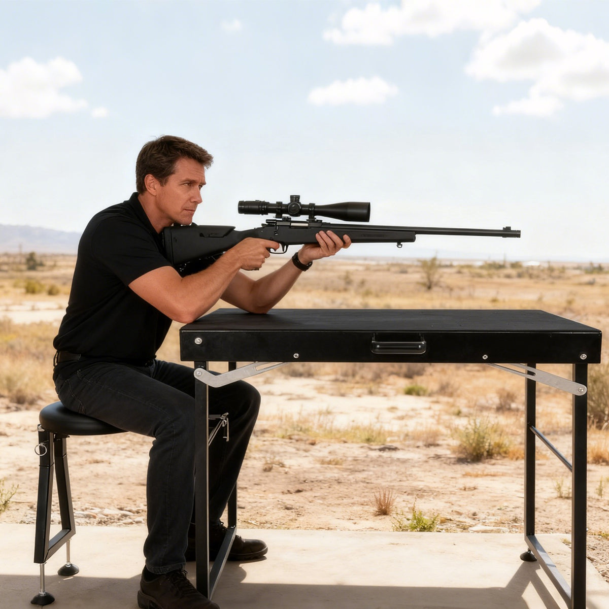 Heavy Duty Adjustable Shooting Table with Padded Seat and Foldable Design