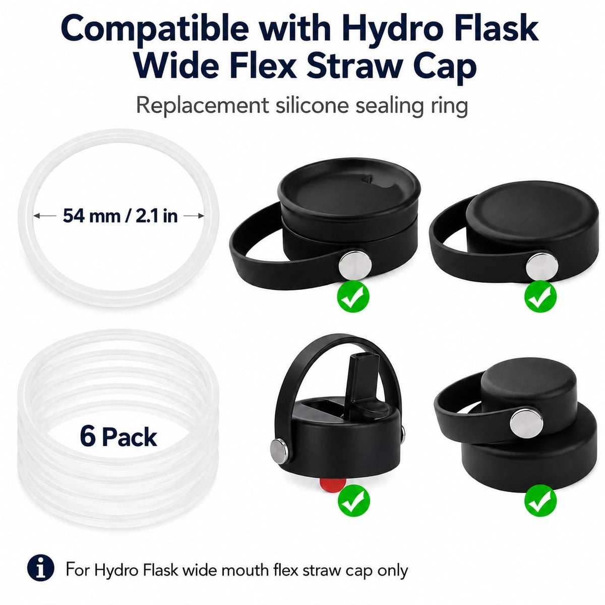 Rubber Gasket Seal O-Ring for Hydro Flask Wide Mouth Water Bottles - 6 Pack