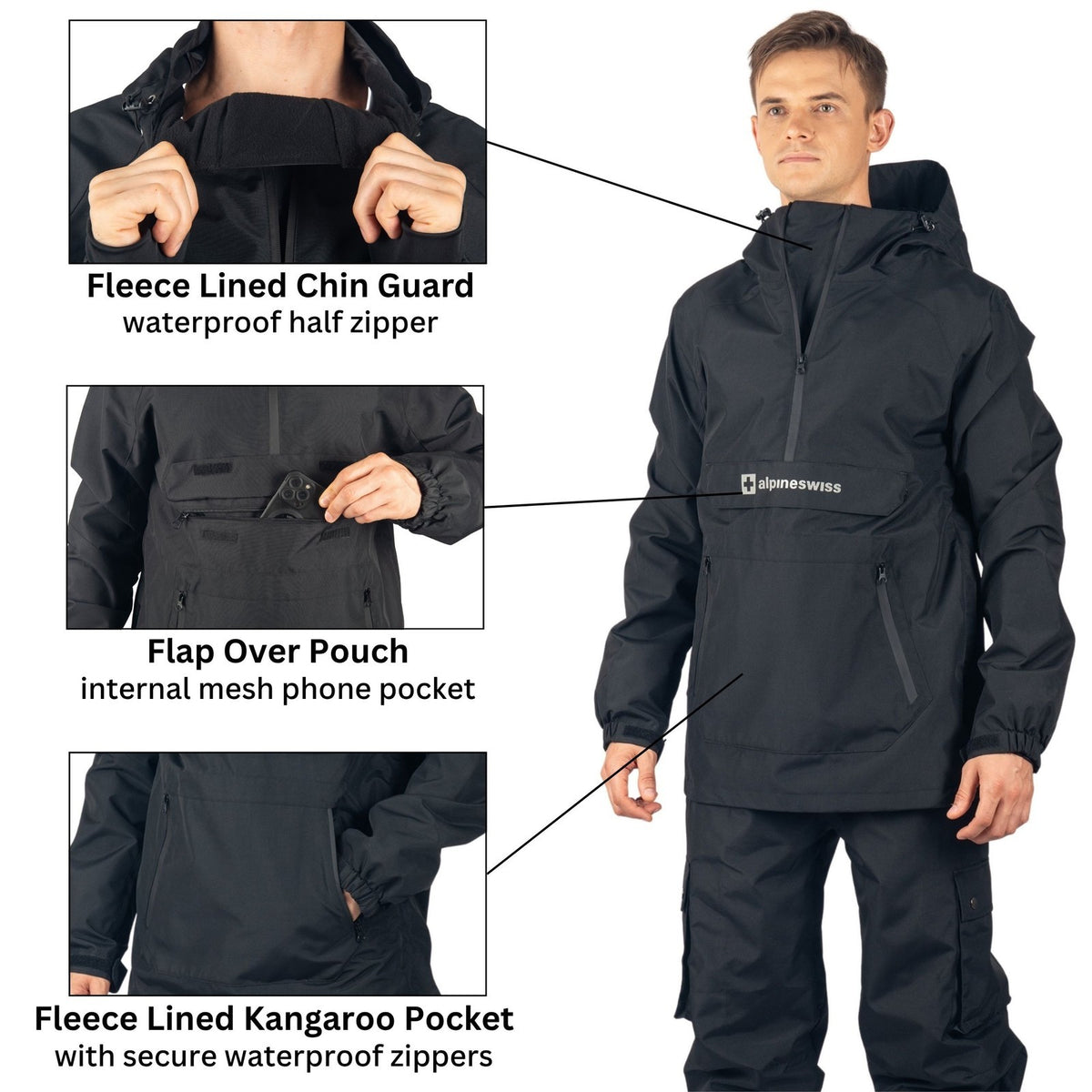 Waterproof Windproof Snowboard Jacket for Men - Alpine Swiss Anorak Shell