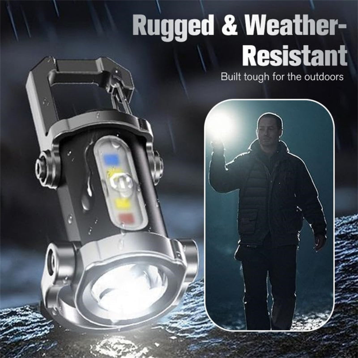Portable Rechargeable LED Keychain Flashlight with 7 Modes Waterproof