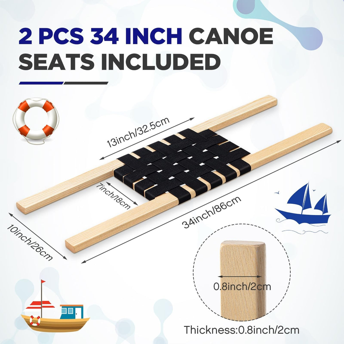 34 Inch Canoe Seats Nylon Webbed Replacement Canoe Hardware Pair