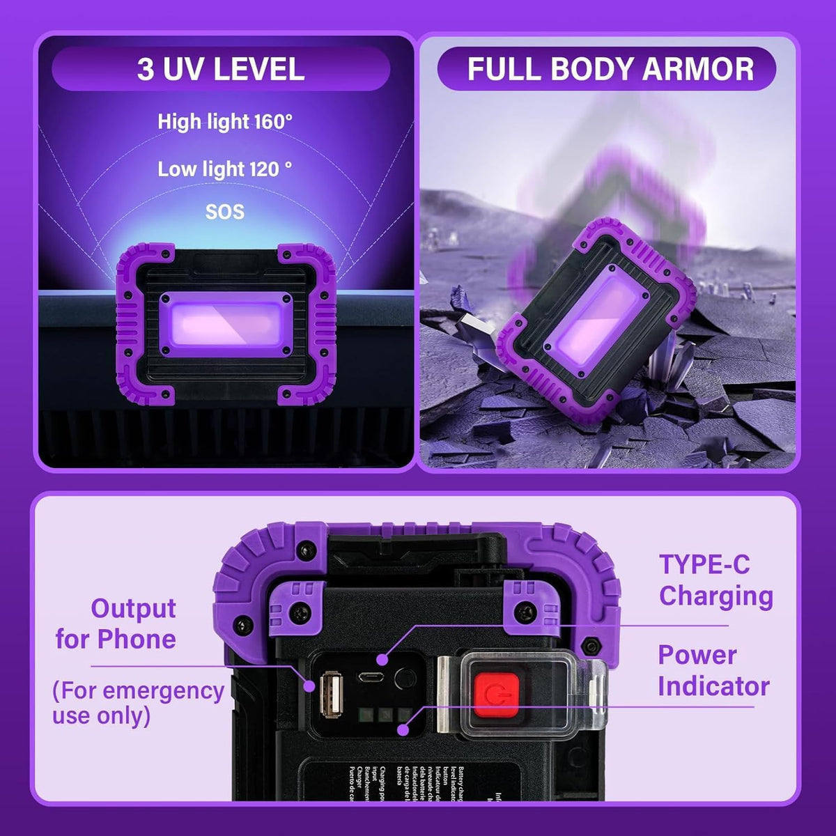 Rechargeable 395nm UV Black Light for Neon Glow Parties and Fluorescent Effects