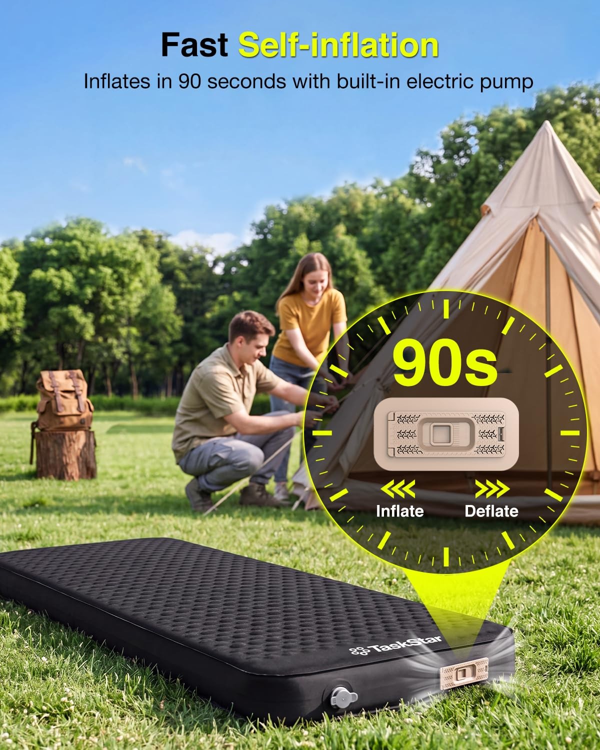 Self Inflating Camping Sleeping Pad 80x30x4 Inches with Electric Pump