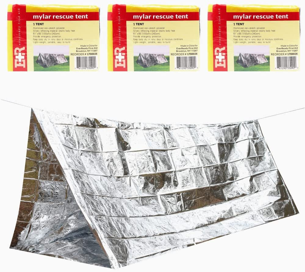 Emergency Mylar Survival Tent 95x61 Inches Pack of 3 - Insulating Weatherproof Shelter