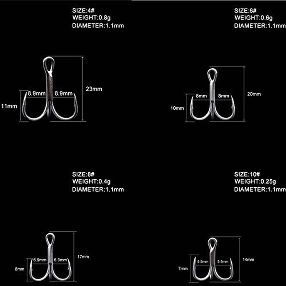 50Pcs Strong Feather Dressed Treble Fishing Hooks Set - Sizes 2-10