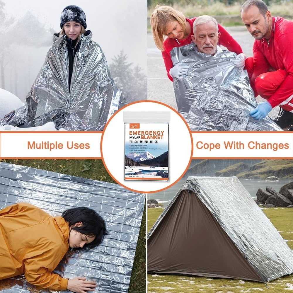 Large Emergency Mylar Thermal Blankets 82x62 Inches Pack of 4