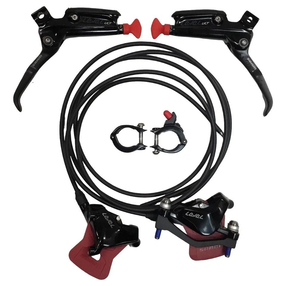 Hydraulic Disc Brake Set for Mountain Bikes - 2-Piston, Carbon Levers, DOT 5.1 Fluid